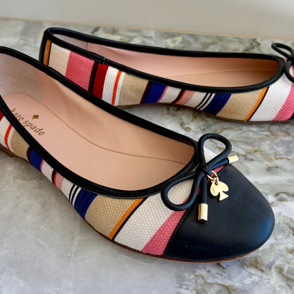 Kate Spade Multi Color Striped Cap Toe Ballet Flats  8M
